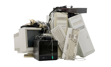 A pile of e waste prepared for e waste recycling