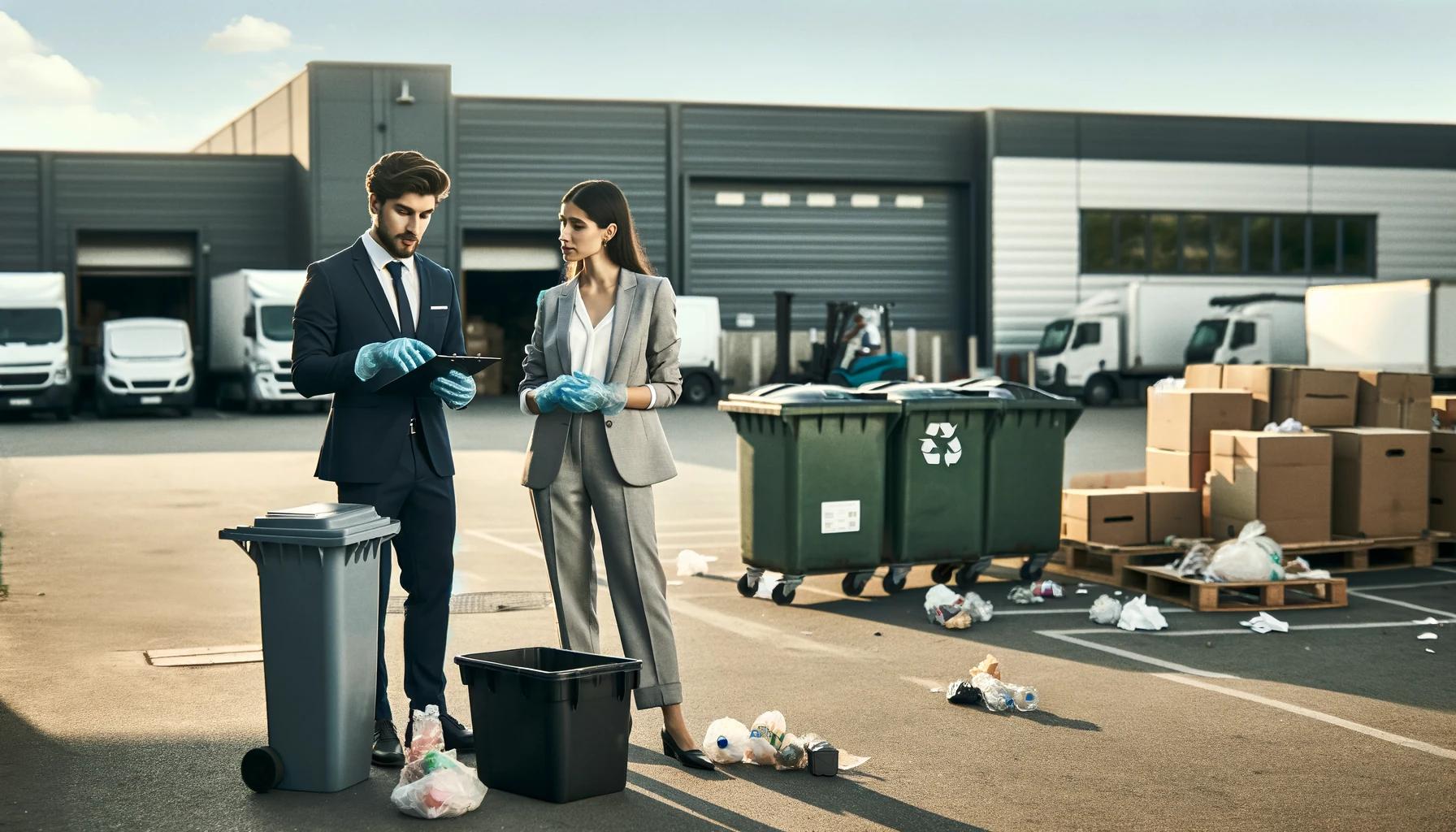 2 people performing a waste audit at a fulfillment center